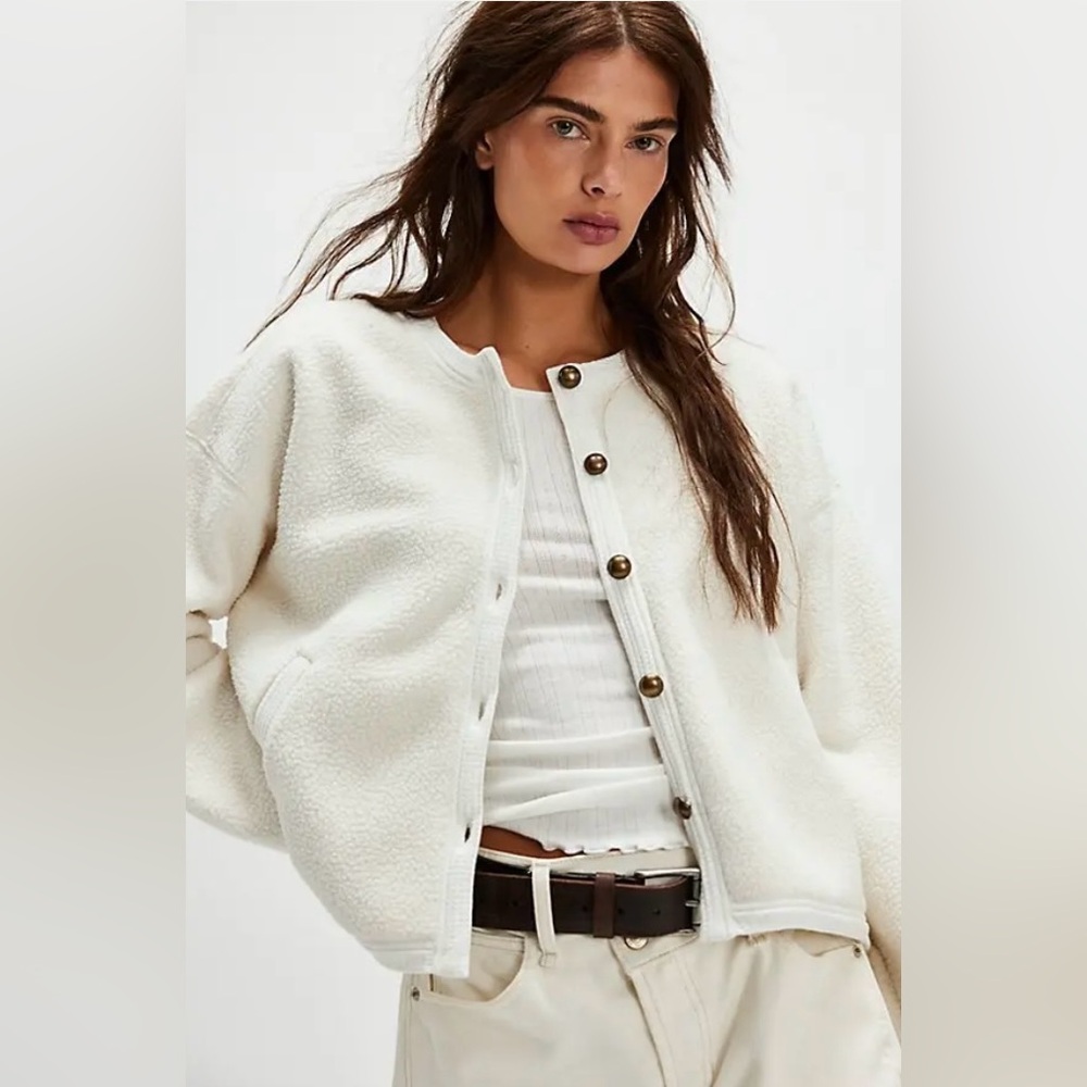 Free People, Hug Me Sherpa Cardi, White/Tofu, XS, NWT